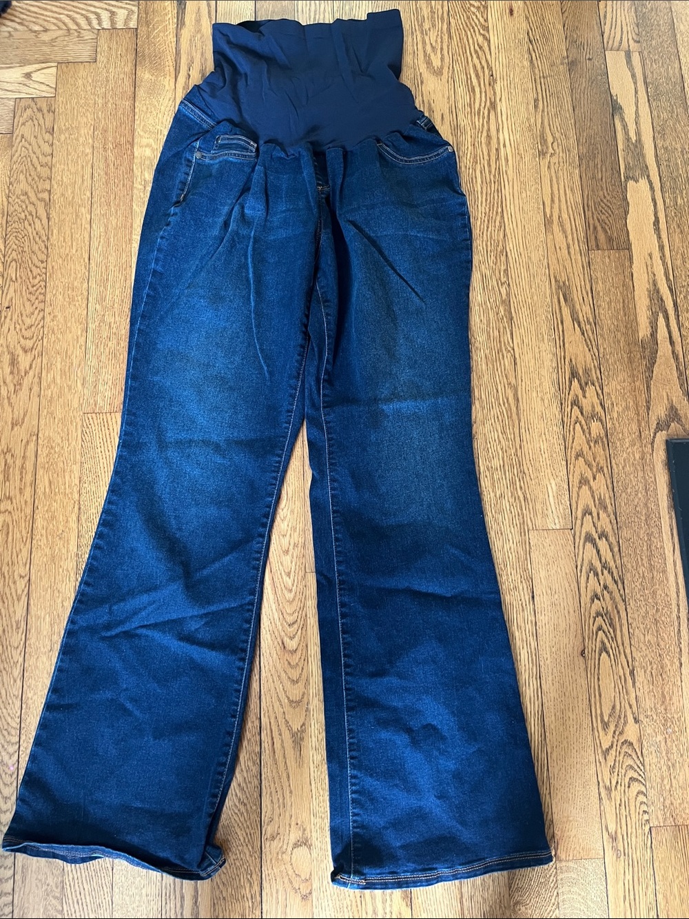 Motherhood Maternity Dark Blue Flare Maternity Jeans with dark blue Waistband